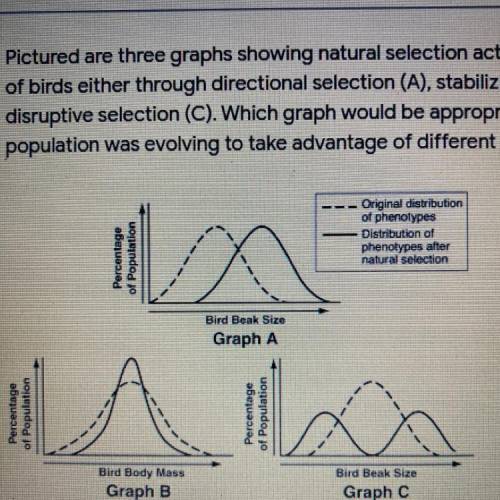 Pictured are three graphs showing natural selection acting on a population

of birds either throug
