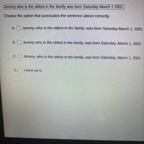 Jeremy who is the oldest in the family was born Saturday March 1 2001.

Choose the option that pun