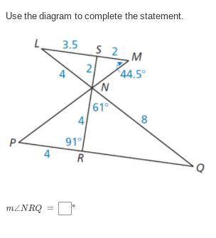 Use the diagram to complete the statement.
m∠NRQ = °