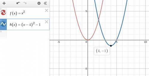 The graph of h is a translation 4 units right and 1 unit down of the graph of f(x) = x².

What is t