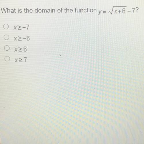 What is the domain of the function y= (square root) x+6-7