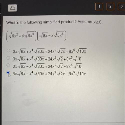 What is the following simplified product? Assume x >=0. (Square root of 6 ^2 +4 square root of 8