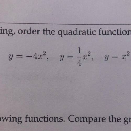 Without graphing, order the quadratic functions from widest to narrowest: