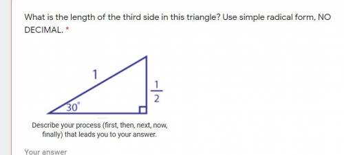 What is the length of the third side in this triangle? Use simple radical form, NO DECIMAL.