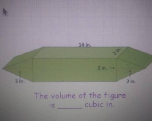 14 in. 2 in 2 in. 3 in. 3 in. The volume of the figure is cubic in.​