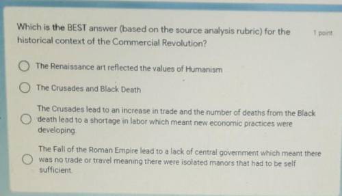 What is the best answer for the historical context of the commercial revolution?​
