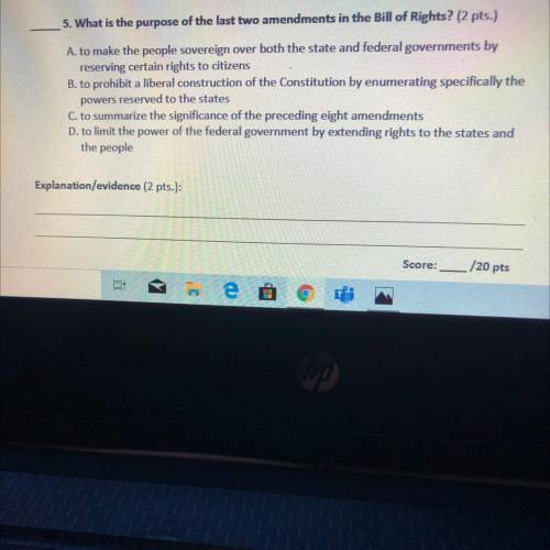 What is the purpose of the last two amendments in the bill of rights? 
Explanation/Evidence