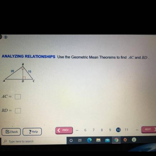 Use the geometric mean theorems to find AC and BD. BA=20 BC=15