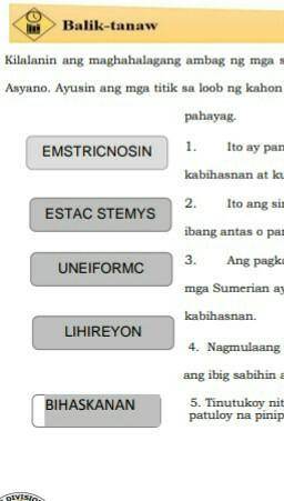 1. EMSTRICNOSIN2. ESTAC STEMYS3. UNEIFORMC4. LIHIREYON5. BIHASKANAN​