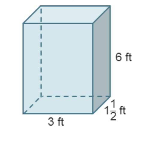 What is the volume of the prism? A rectangular prism with length of 3 feet, width of 1 and one-half