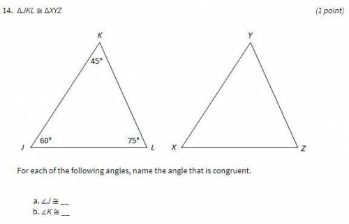 For each of the following angels, name the angle that is congruent