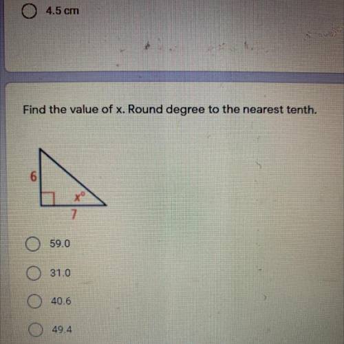 5 point
Find the value of x. Round degree to the nearest tenth.