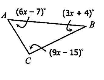 Find x. Then find the measure of angles A, B and C.