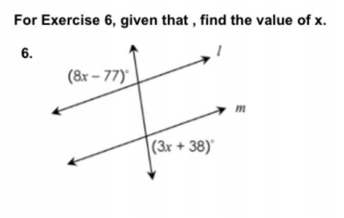 For exercise 6 given that find the value of x