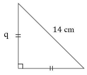 Use the given diagram to find the length of the unknown leg qq. Leave answer in simplified radical