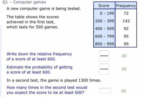 How to find how many times in the second test would you except score to be at least 600