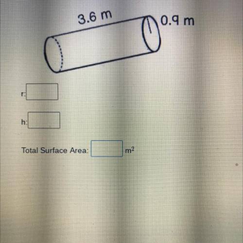 Giving brainliest! <3

Find the total surface area of the cylinder below. Round to the nearest