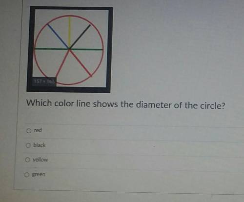 What color line shows the diameter of the circleredblackyellowgreen​