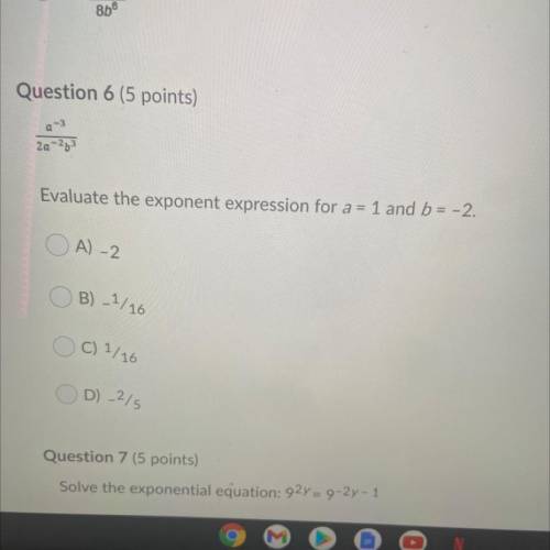 Evaluate the exponent expression for a = 1 and b = -2.