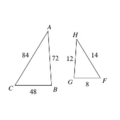 State whether or not each of the triangles are similar (use either AA, SSS, or SAS)