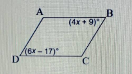 Determine the value of angle D in parallelogram ABCD​