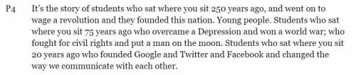 Question:

In Paragraph 4, President Obama repeats the phrase “Students who sat where you sit …” W