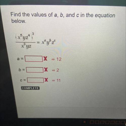 Find the value of a,b,c in the equation below