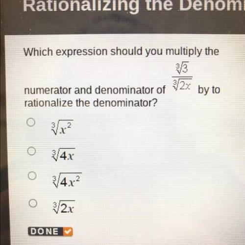 Which expression should you multiply the numerator and denominator of 3(sqr rt)3/3(sqr rt) 2x by to