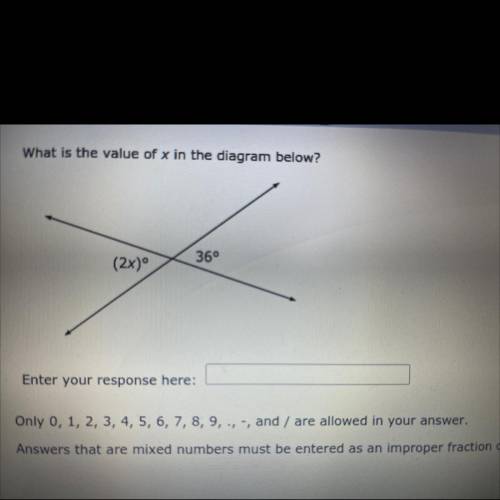 What is the value of x in the diagram below?

Can someone pls help, this is timed. Please and than
