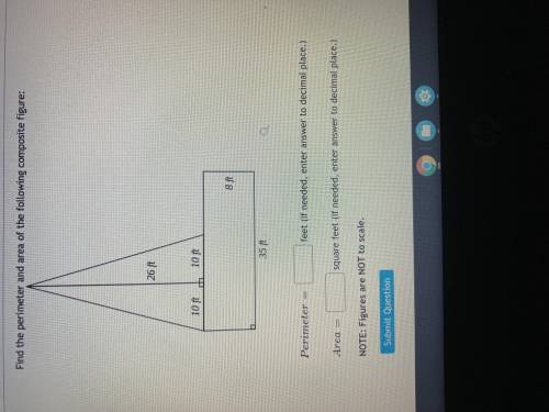 Please help me! Find the area and perimeter of a triangle.

Area=1/2bh
You have to use the Pythago