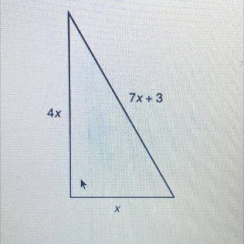 In the triangle shown below, the side lengths are given in terms of x.

What is the length of the