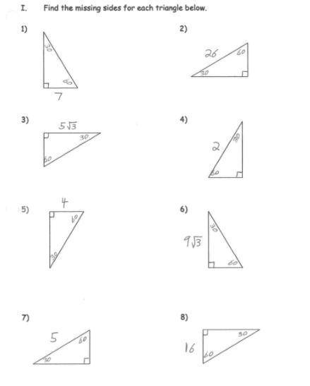 Can anyone solve the following 30-60-90 triangles for the sides? I need the help