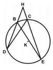 In circle K shown below, points B, C, D, and E lie on the circle with secants HBD and HCE drawn.