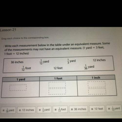 Write each measurement below in the table under an equivalent measure. Some

of the measurements m