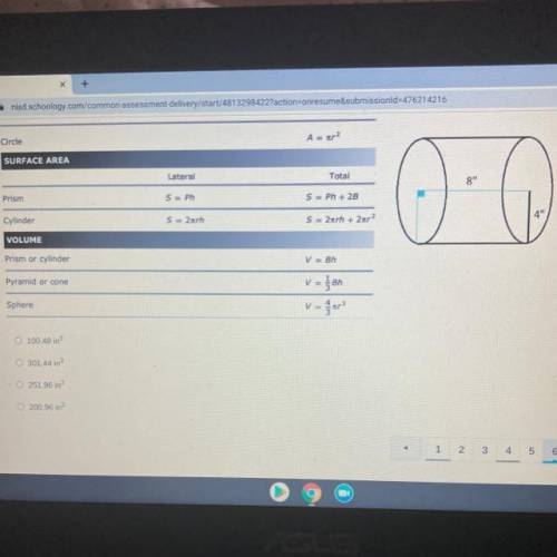 Which measurement is closest to the total surface area of the cylinder