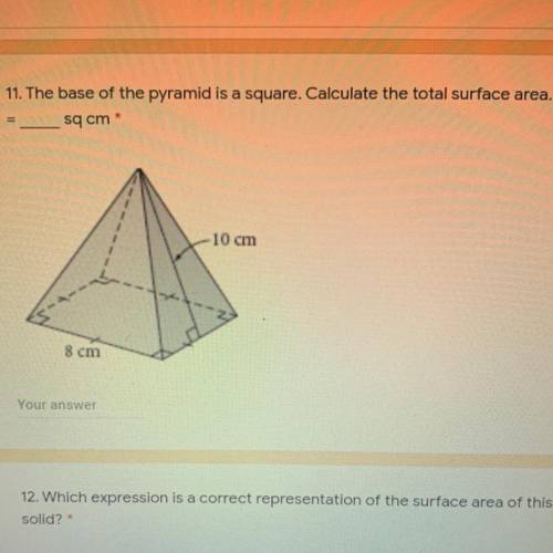 Help pls! whats the total surface area of the pyramid?