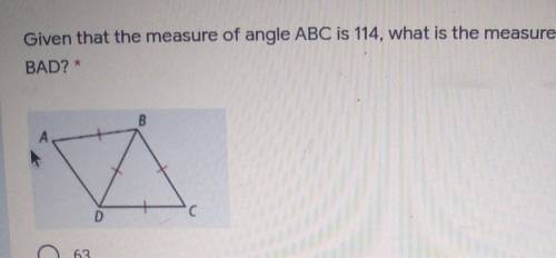 Given that the measure of angle ABC is 114, what is the measure of angle 10 BAD? B D C​
