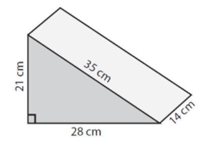 What is the volume of the triangular prism?

8,2332 cm³
10,290 cm³
4,116 cm³
6,860 cm³