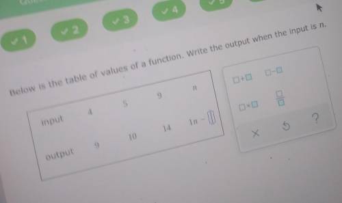 Below is the table of values of a function. Write the output when the input is n.​
