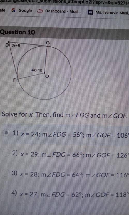 Solve for x then, find m < FDG and m <GOF. ​