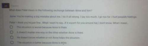 What does Peter mean in the following exchange between Anne and him?

A. The situation is worse be