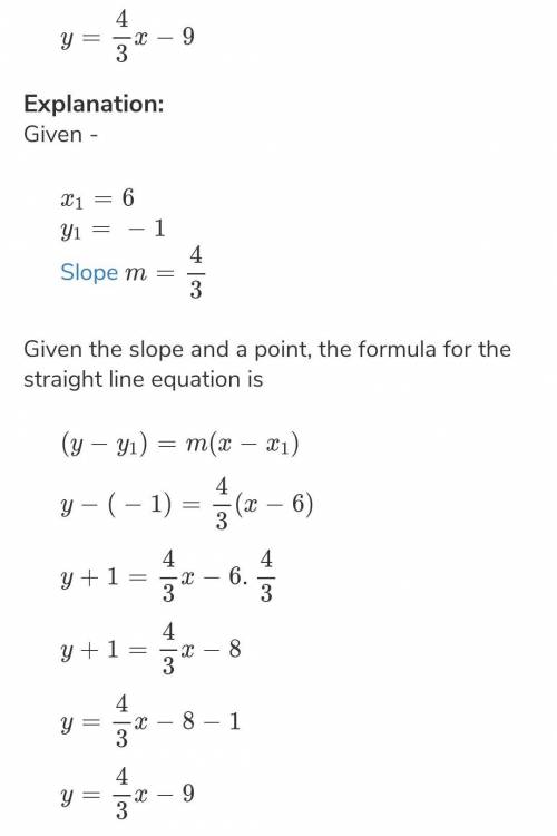 What is the equation of the line that passes through the point (-6, 7) and has a slope of -5? ​