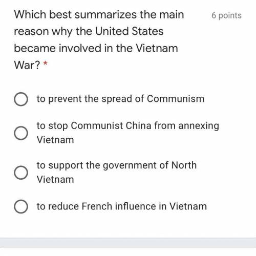 Which best summarizes the main reason why the the United States became involved in the Vietnam war?