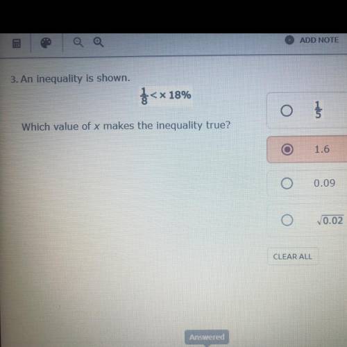 3. An inequality is shown.
Which value of x makes the inequality true?