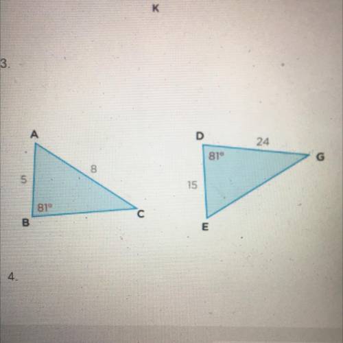 Explain whether the two triangles can be proven similar by using the SAS Similarity Postulate.