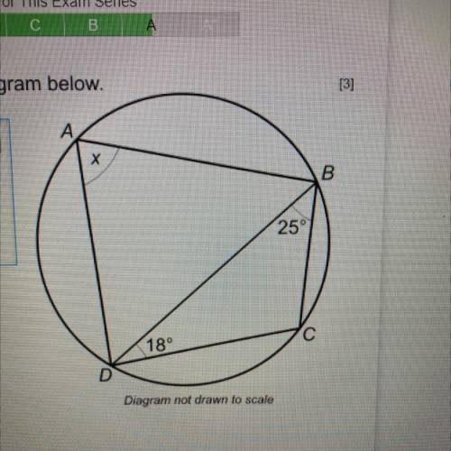 Calculate the size of angle x in the diagram below.