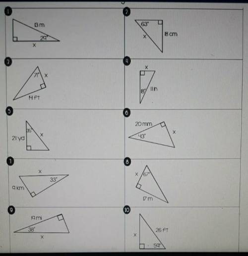PLEASE HELP I NEED TO HAVE THIS DONE TODAY

find the missing side of each right triangle.