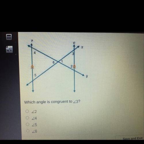 Similar triangles and slope
Line r is parallel to line c 
Which angle is congruent