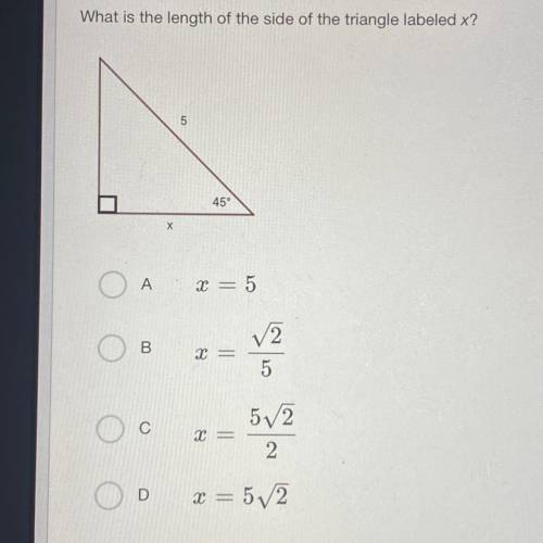 What is the length of the side of the triangle labeled x?