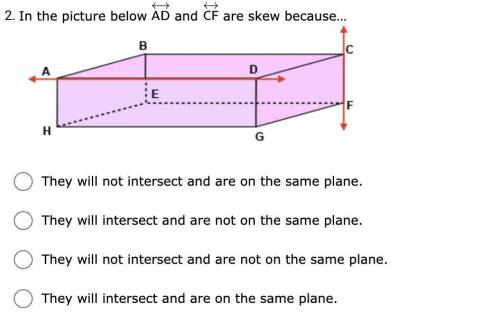 In the picture below AD and CF are skew because…